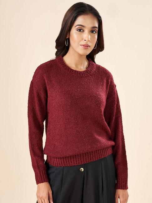 akkriti-by-pantaloons-maroon-self-pattern-sweater