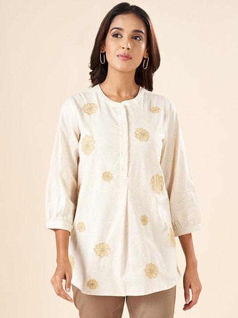 Akkriti by Pantaloons Off-White Cotton Embroidered Tunic