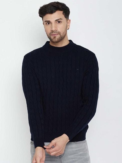 okane-navy-regular-fit-self-design-sweater