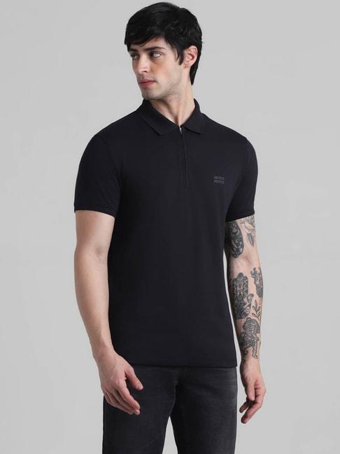 Jack & Jones Cool Black Cotton Slim Fit Polo T-Shirt
