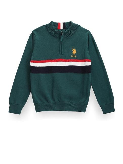 U.S. Polo Assn. Kids Green Striped Full Sleeves Sweater