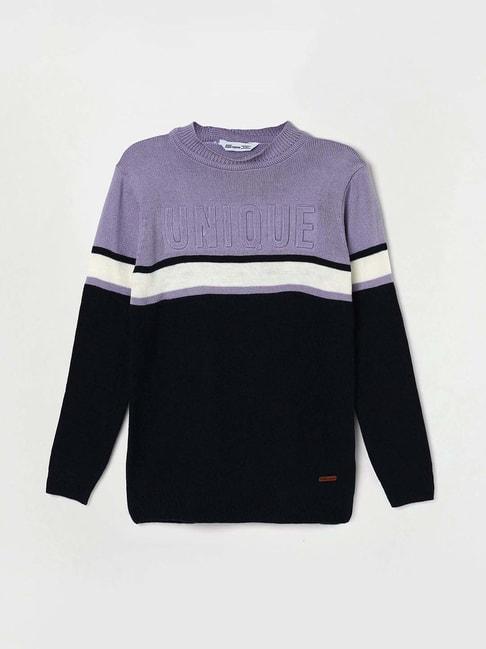 fame-forever-by-lifestyle-kids-lilac-&-navy-color-block-full-sleeves-sweater