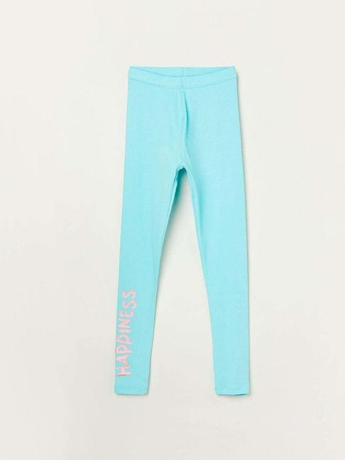 Fame Forever by Lifestyle Kids Aqua Blue Cotton Printed Leggings
