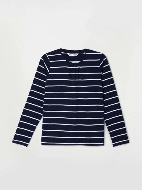 Fame Forever by Lifestyle Kids Navy Cotton Striped Full Sleeves Tee