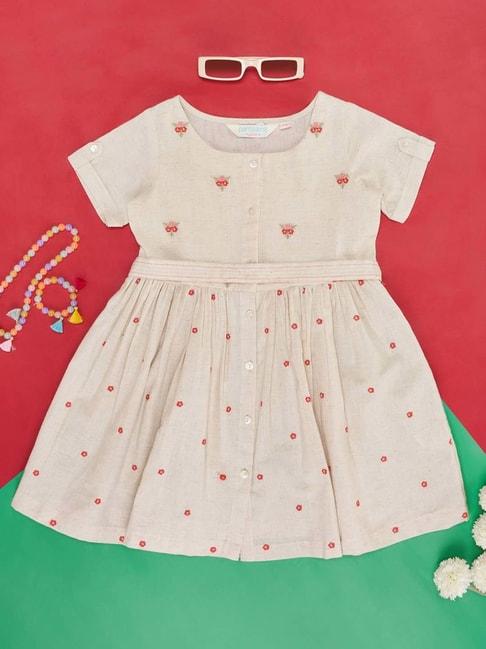 Akkriti by Pantaloons Kids Off-White Cotton Embroidered Dress