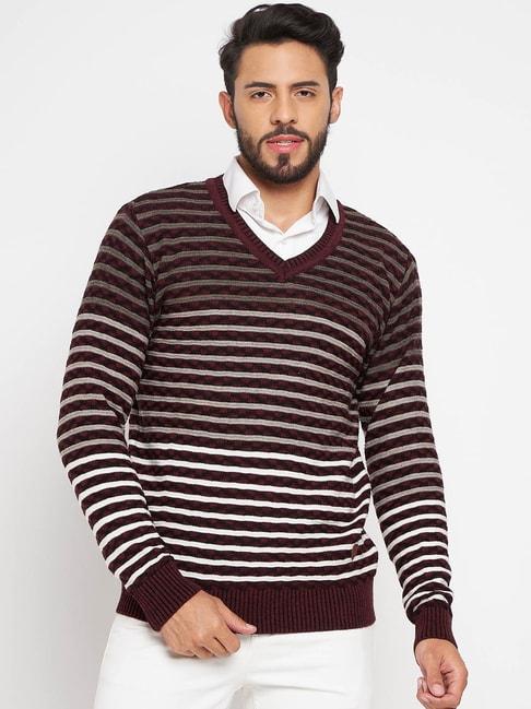 Duke Wine Red Regular Fit Striped Sweater