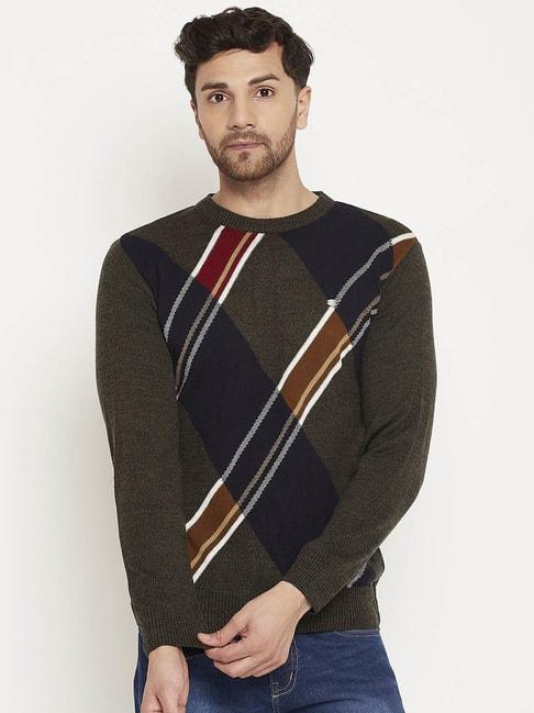Duke Olive Mix Regular Fit Self Pattern Sweater