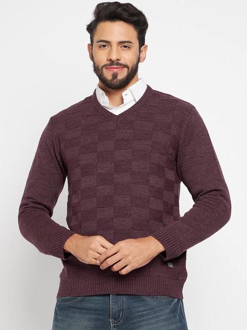 Duke Wine Red Regular Fit Self Pattern Sweater