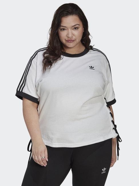 Adidas Originals White Cotton Striped Sports T-Shirt