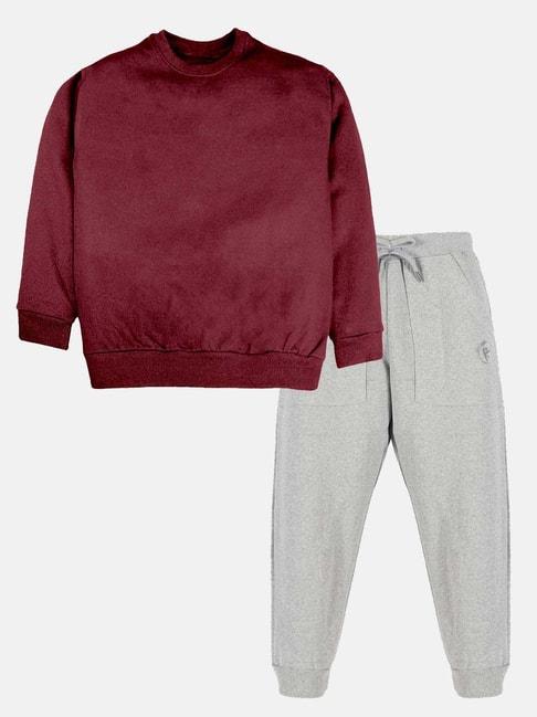 kiddopanti-kids-maroon-&-grey-regular-fit-full-sleeves-sweatshirt-set