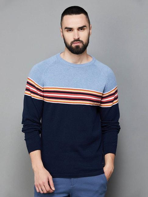 code-by-lifestyle-navy-cotton-regular-fit-colour-block-sweater
