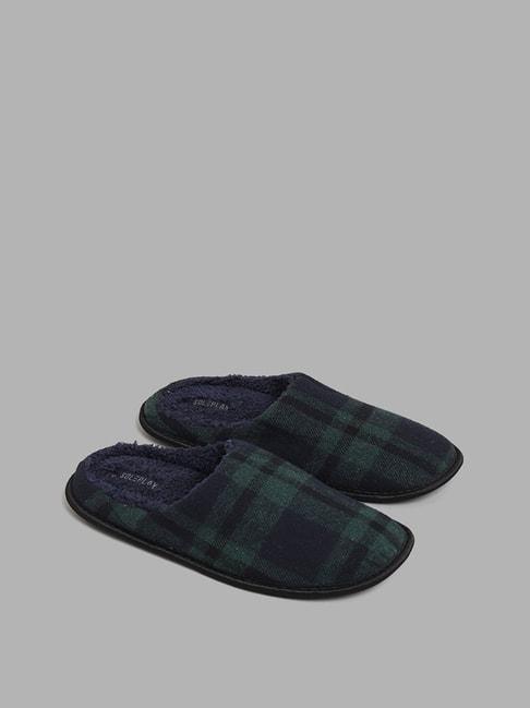 soleplay-by-westside-green-checked-bedroom-slippers