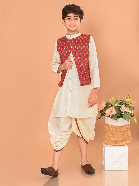 lilpicks-kids-beige-&-maroon-floral-print-full-sleeves-kurta,-dhoti-with-jacket
