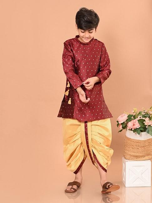 lilpicks-kids-maroon-&-beige-printed-full-sleeves-kurta-with-dhoti