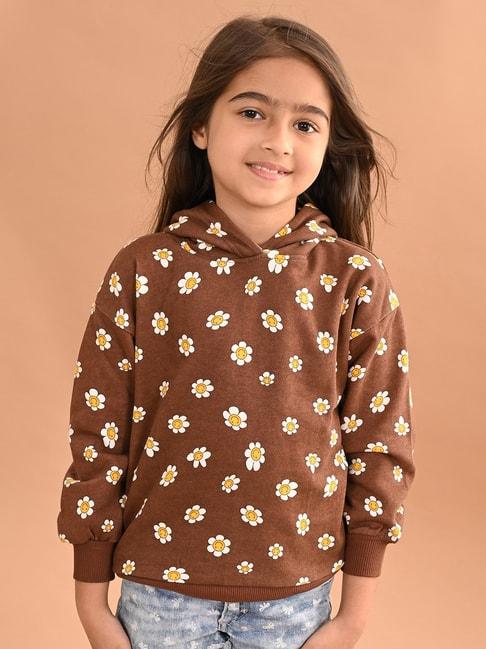 LilPicks Kids Brown Floral Print Full Sleeves Sweatshirt