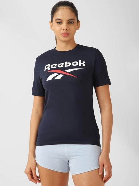 Reebok Navy Cotton Printed Sports T-Shirt