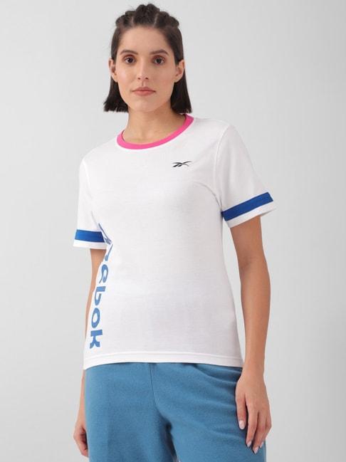 Reebok White Cotton Printed Sports T-Shirt