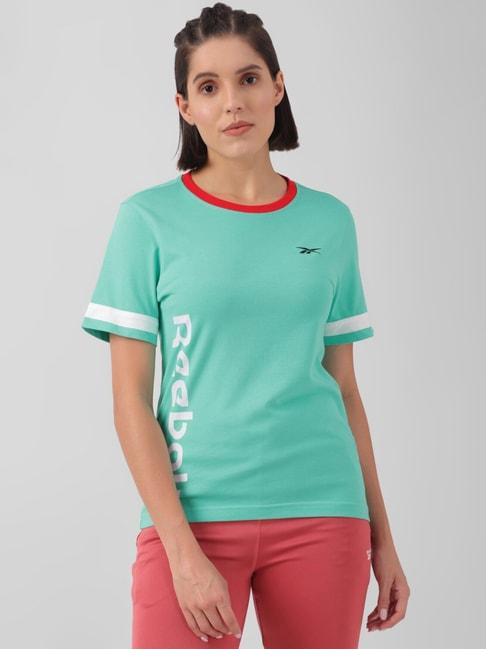 Reebok Green Cotton Printed Sports T-Shirt