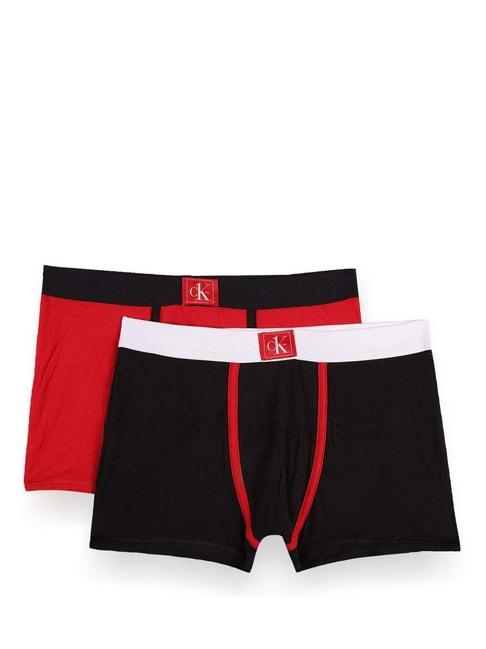 calvin-klein-kids-red-&-black-cotton-logo-trunks-(pack-of-2)