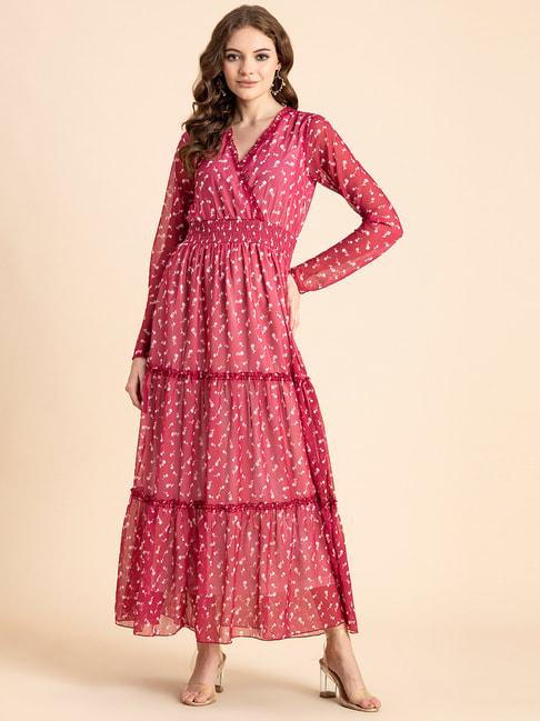 moomaya-pink-&-white-floral-print-maxi-dress