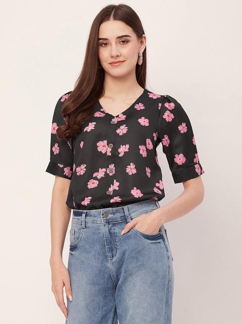 moomaya-black-&-pink-floral-print-top