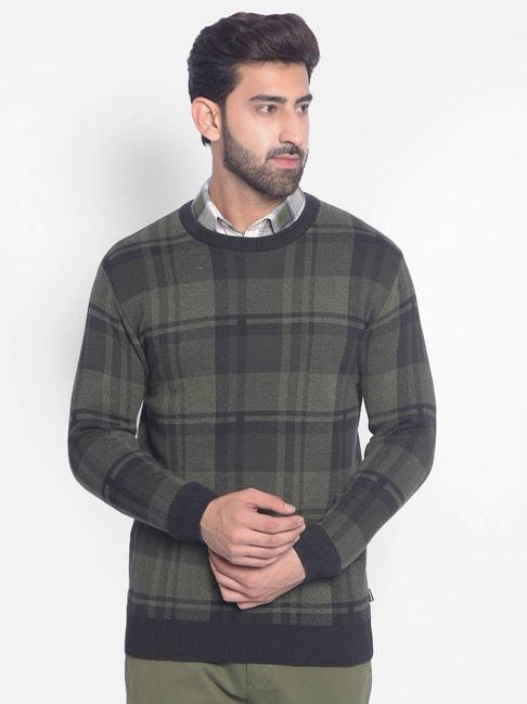 crimsoune-club-olive-cotton-regular-fit-checks-sweater