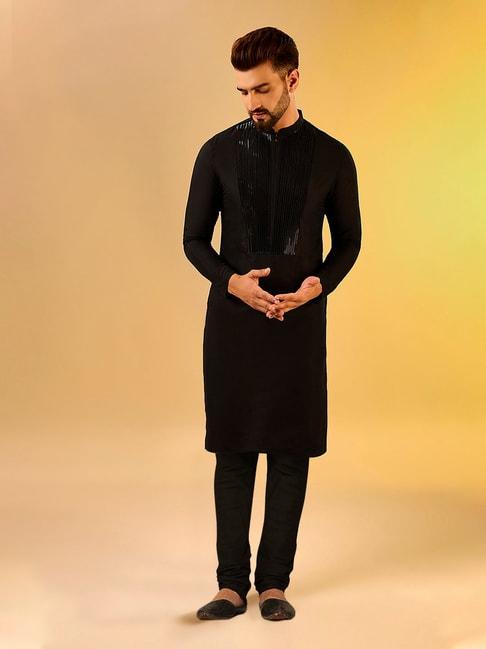 KISAH Black Regular Fit Embellished Kurta & Churidar Set