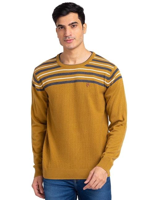 Raymond Yellow Regular Fit Striped Sweater