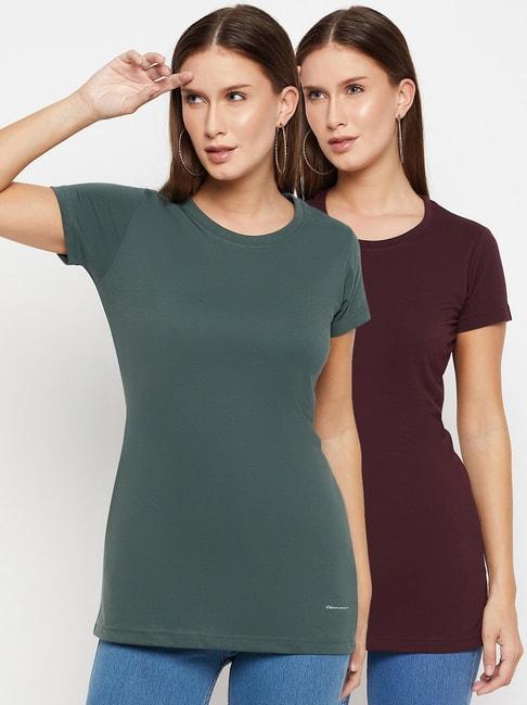 Okane Burgundy & Green Regular Fit T-Shirt (Pack Of 2)