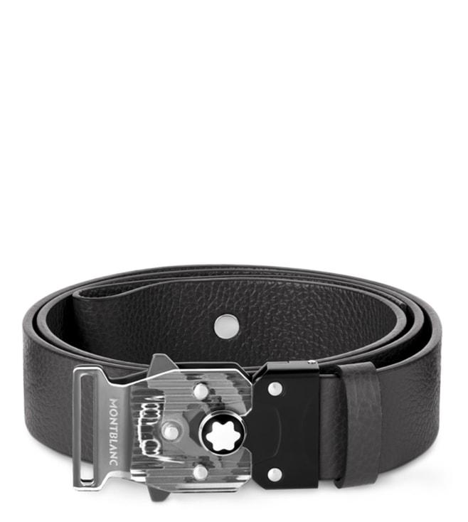 Montblanc Grey Leather Belt with M Lock Buckle