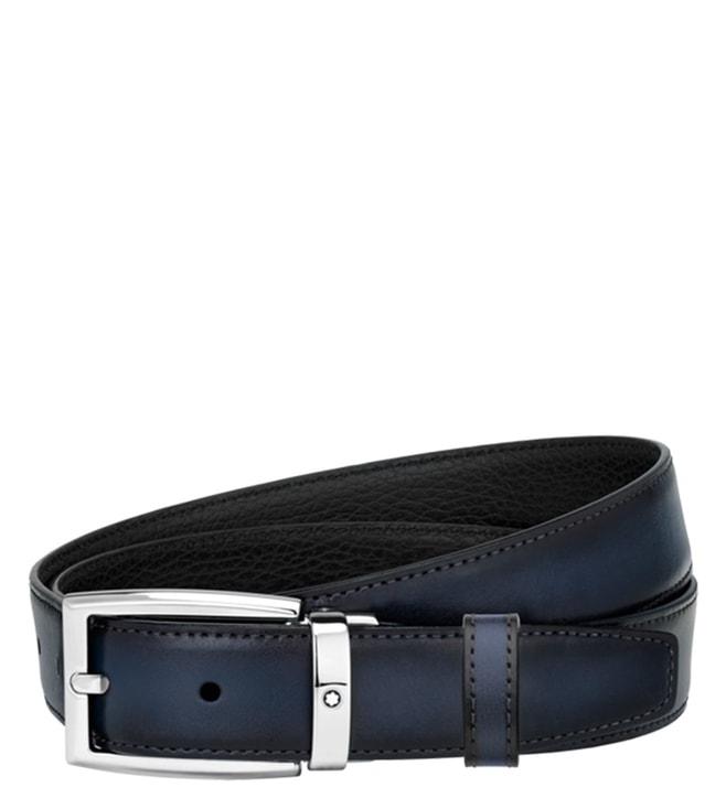 Montblanc Black & Blue Leather Reversible Belt