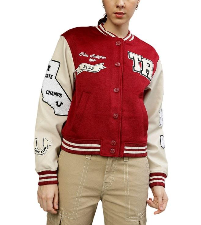 True Religion Red Fashion Color Block Regular Fit Varsity Jacket