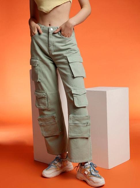 belliskey-light-green-denim-regular-fit-high-rise-cargo-jeans