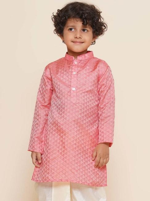 Sethukrishna Kids Pink Self Pattern Full Sleeves Kurta