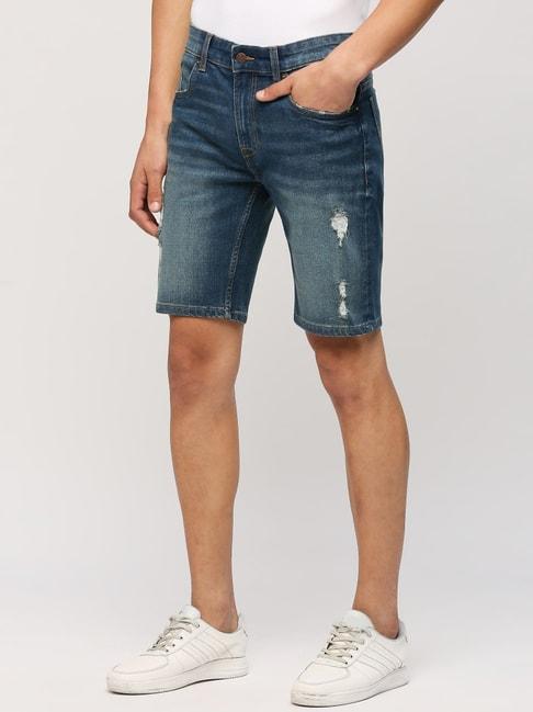 pepe-jeans-mid-indigo-blue-regular-fit-distressed-denim-shorts
