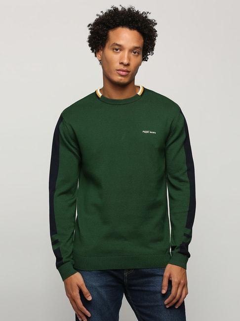 pepe-jeans-ivy-green-cotton-regular-fit-self-pattern-sweater