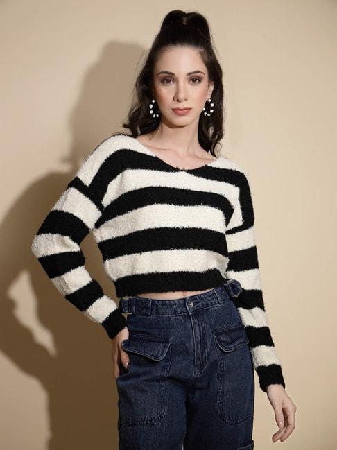 global-republic-black-&-white-acrylic-striped-pullover