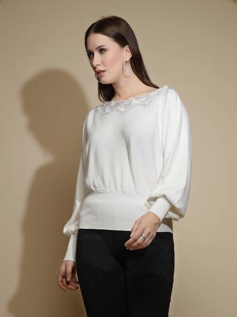 global-republic-white-acrylic-embellished-pullover