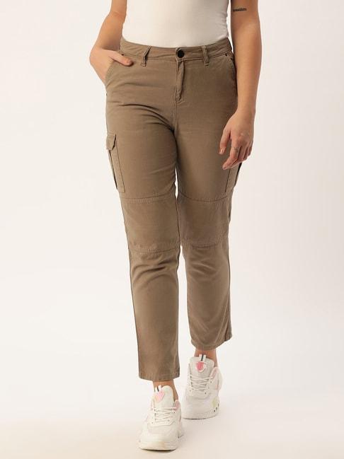 IVOC Brown Cotton Slim Fit Mid Rise Cargo Pants