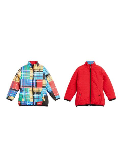 Okane Kids Red Solid Full Sleeves Reversible Jacket