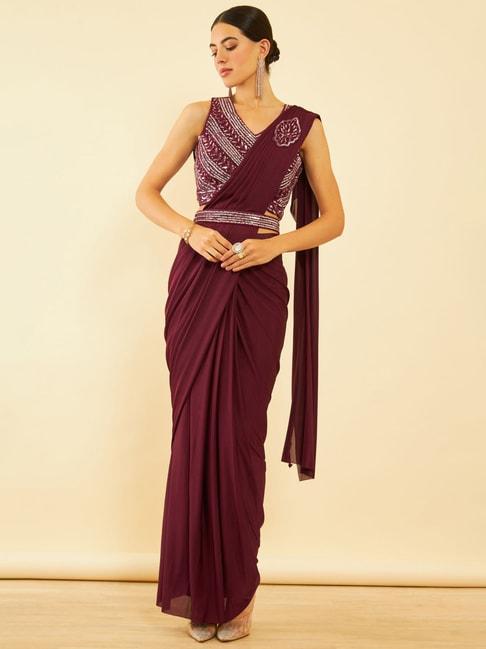 soch-women-spandex-maroon-embellished-ready-to-wear-saree-with-readymade-blouse