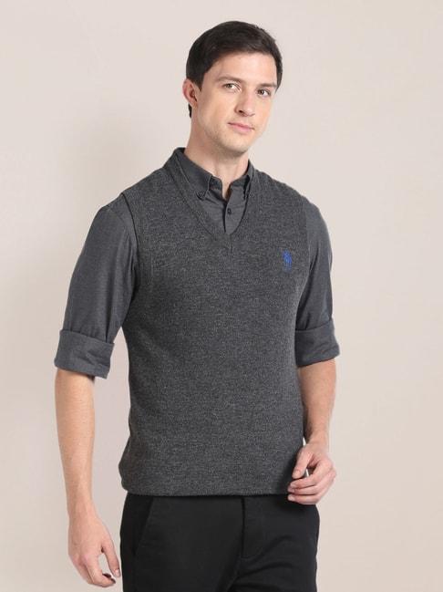U.S. Polo Assn. Dark Grey Regular Fit Texture Sweater