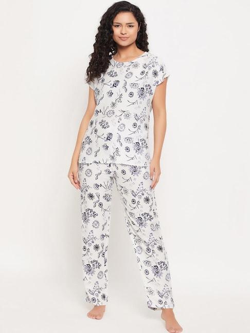 Clovia White Printed Top Pyjamas Set
