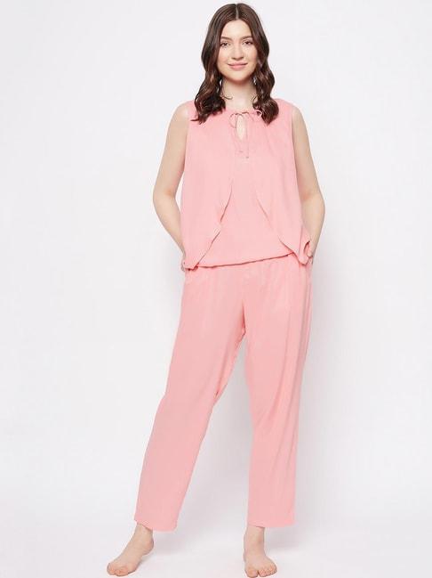 clovia-pink-plain-top-pyjamas-set