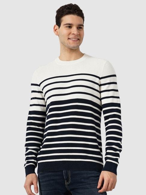 celio*-white-&-navy-regular-fit-striped-sweater