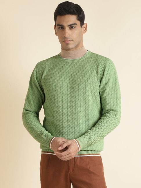 ANDAMEN Green Regular Fit Self Design Cotton Sweater