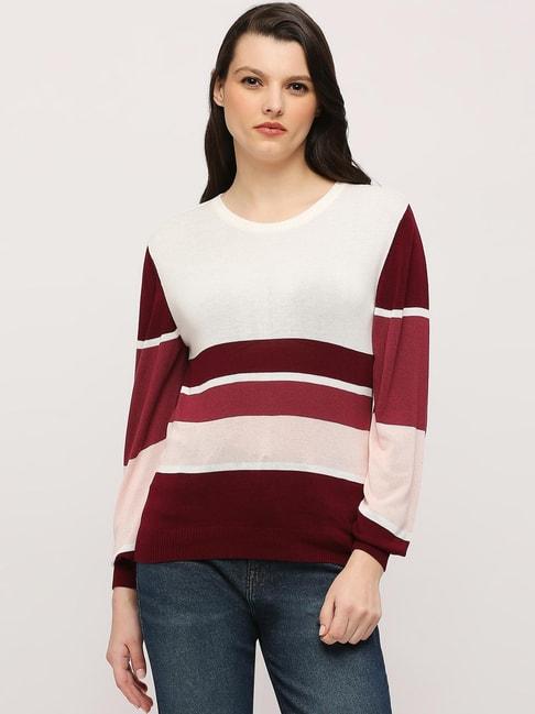 Pepe Jeans Maroon & White Striped Sweater