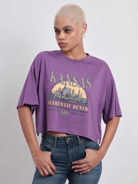 Lee Purple Cotton Graphic Print T-Shirt