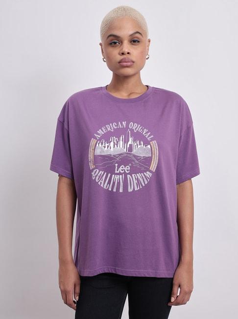 Lee Purple Cotton Graphic Print T-Shirt