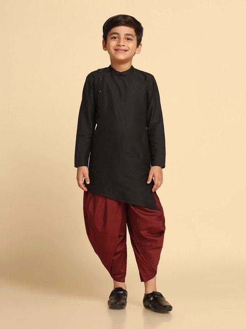 kisah-kids-black-&-brown-cotton-regular-fit-full-sleeves-kurta-set